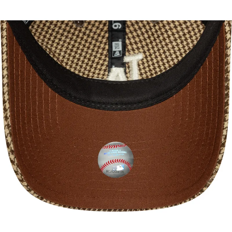 cappellino-curvo-marrone-regolabile-9twenty-houndstooth-dei-los-angeles-dodgers-mlb-di-new-era