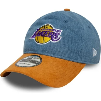 Cappellino curvo blu e marrone regolabile 9TWENTY Denim Midi dei Los Angeles Lakers NBA di New Era