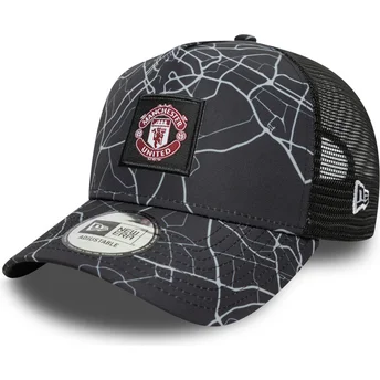 Cappellino trucker nero A Frame All Over Print del Manchester United Football Club Premier League di New Era