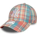 cappellino-curvo-rosa-e-blu-regolabile-da-donna-9forty-check-dei-new-york-yankees-mlb-di-new-era