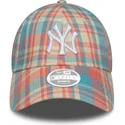 cappellino-curvo-rosa-e-blu-regolabile-da-donna-9forty-check-dei-new-york-yankees-mlb-di-new-era