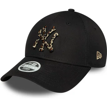Cappellino nero regolabile da donna 9FORTY Leopard Infill dei New York Yankees MLB di New Era