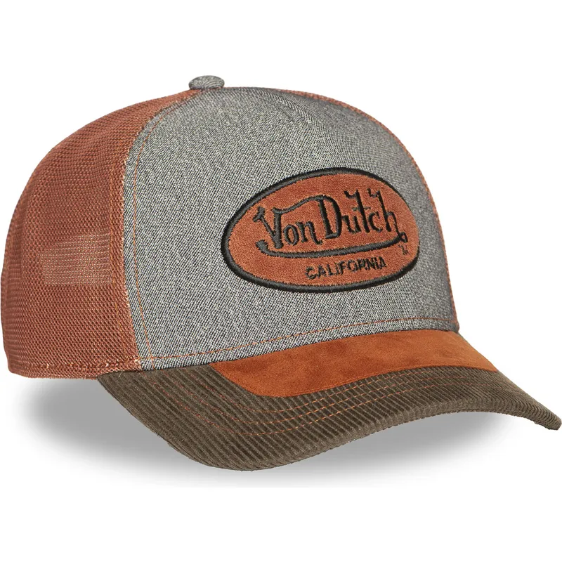 cappellino-trucker-grigio-e-marrone-shield01-di-von-dutch