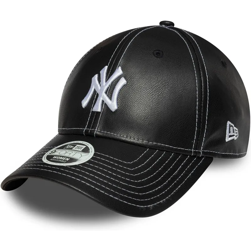 cappellino-curvo-nero-regolabile-da-donna-9forty-topstitch-pu-dei-new-york-yankees-mlb-di-new-era