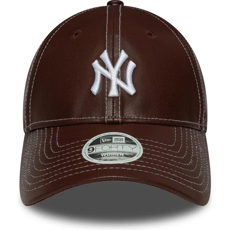 cappellino-curvo-marrone-regolabile-da-donna-9forty-topstitch-pu-dei-new-york-yankees-mlb-di-new-era