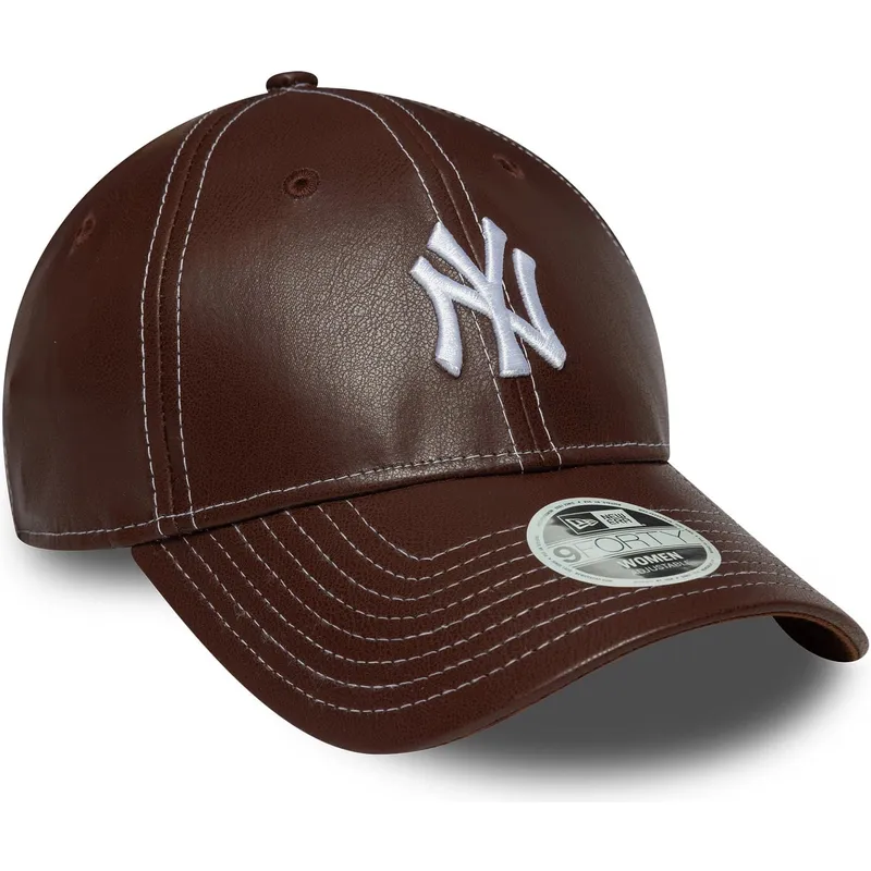 cappellino-curvo-marrone-regolabile-da-donna-9forty-topstitch-pu-dei-new-york-yankees-mlb-di-new-era