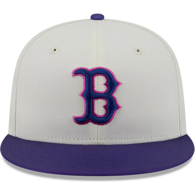 cappello-piatto-beige-e-viola-aderente-59fifty-clr-dvlp-di-boston-red-sox-mlb-di-new-era