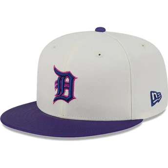 Cappello piatto beige e viola aderente 59FIFTY CLR DVLP dei Detroit Tigers MLB di New Era