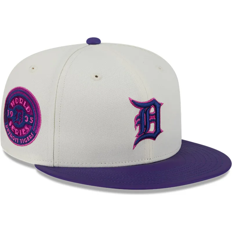 cappello-piatto-beige-e-viola-aderente-59fifty-clr-dvlp-di-detroit-tigers-mlb-di-new-era
