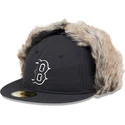 cappello-piatto-nero-aderente-59fifty-winter-dog-ear-dei-boston-red-sox-mlb-di-new-era