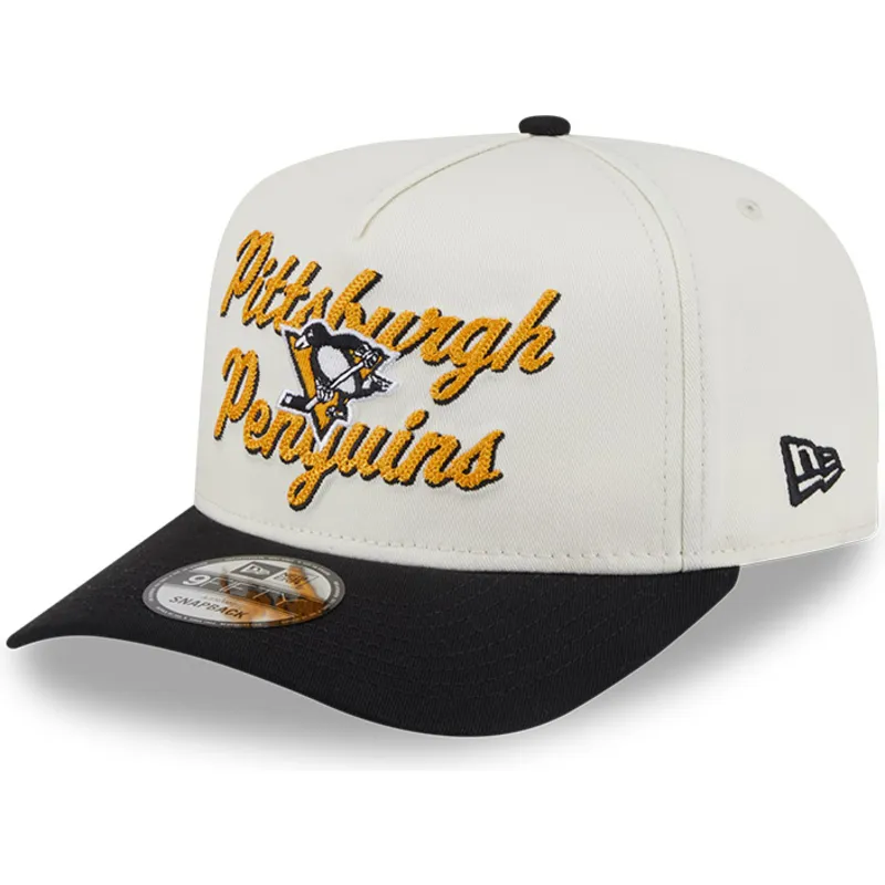 cappellino-visiera-curva-beige-e-nero-snapback-9fifty-a-frame-chainstitch-di-pittsburgh-penguins-nhl-di-new-era