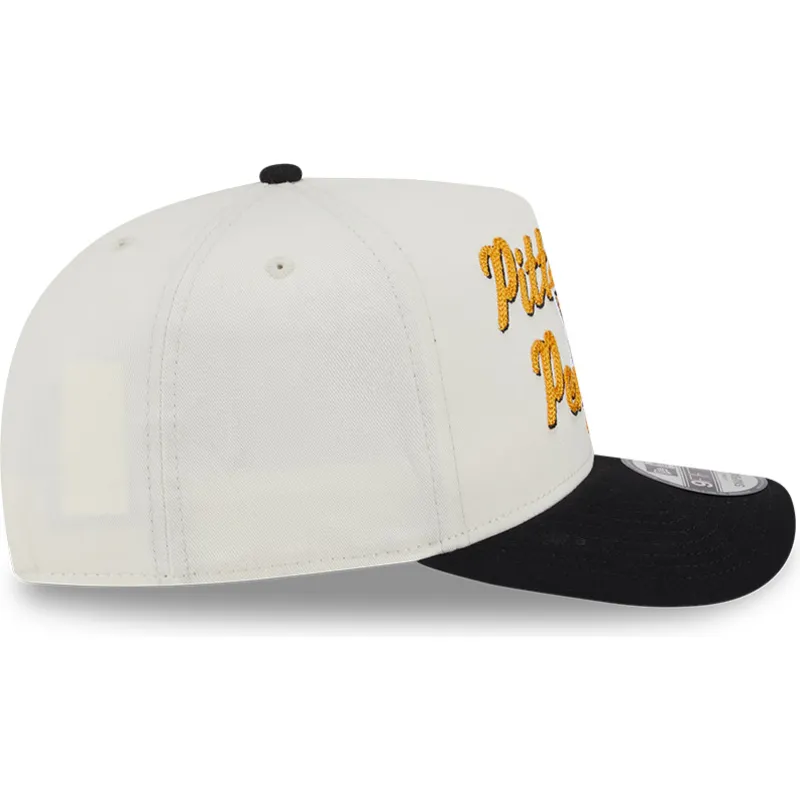 cappellino-visiera-curva-beige-e-nero-snapback-9fifty-a-frame-chainstitch-di-pittsburgh-penguins-nhl-di-new-era