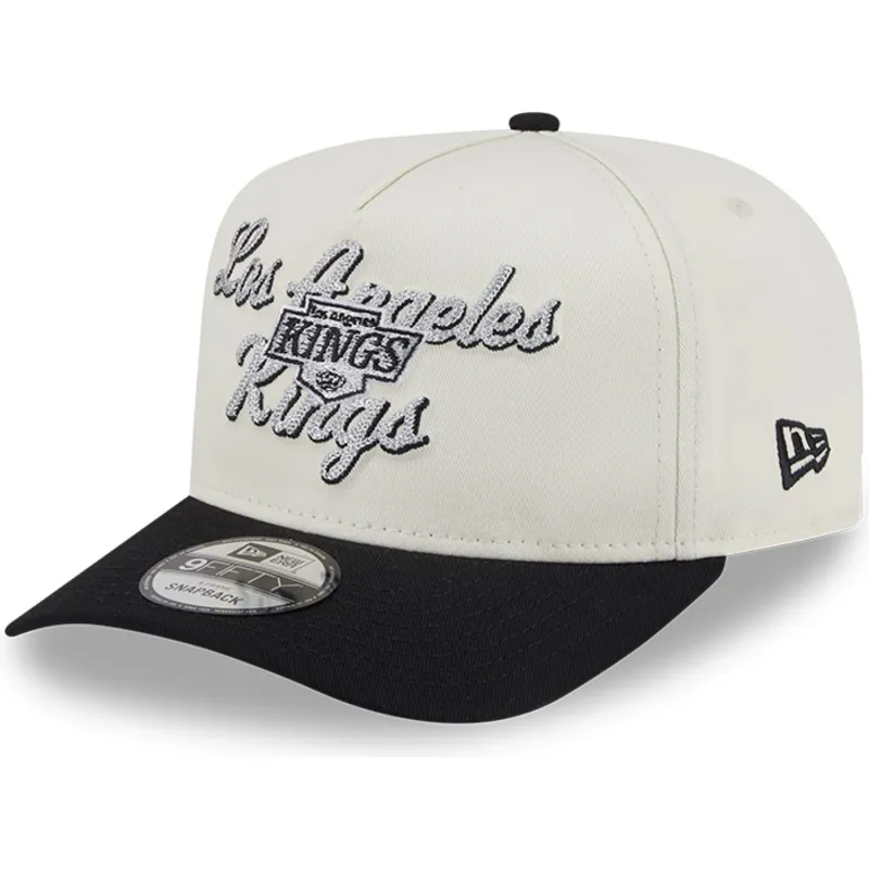 cappellino-visiera-curva-beige-e-nero-snapback-9fifty-a-frame-chainstitch-di-los-angeles-kings-nhl-di-new-era