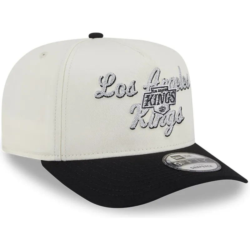 cappellino-visiera-curva-beige-e-nero-snapback-9fifty-a-frame-chainstitch-di-los-angeles-kings-nhl-di-new-era