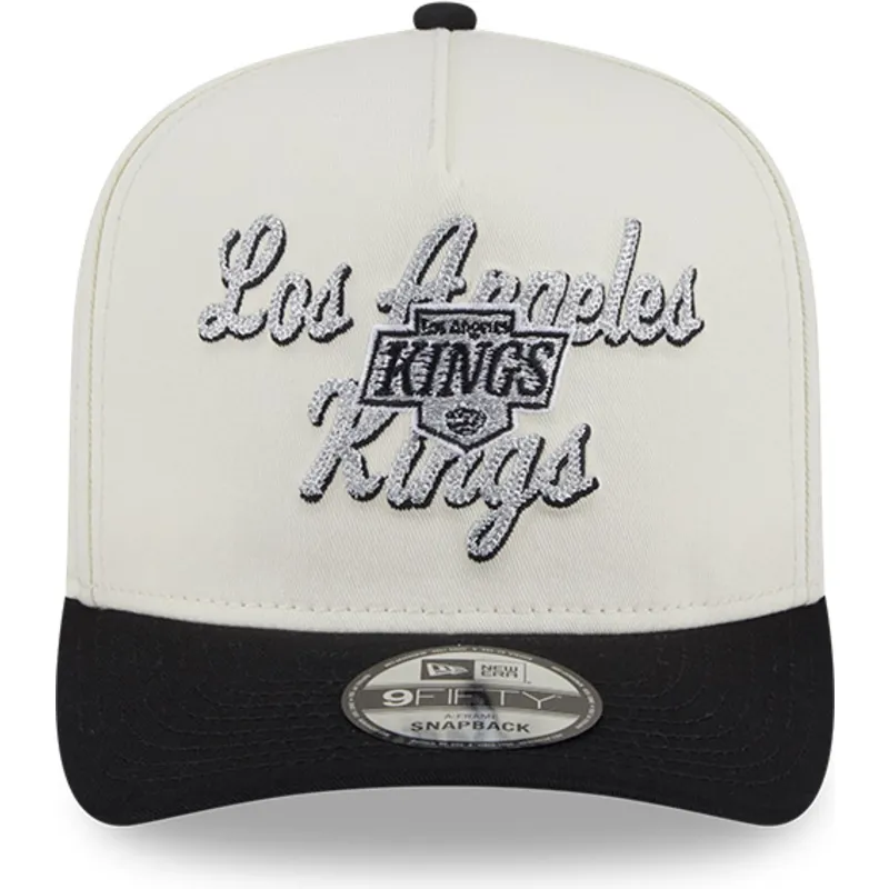 cappellino-visiera-curva-beige-e-nero-snapback-9fifty-a-frame-chainstitch-di-los-angeles-kings-nhl-di-new-era