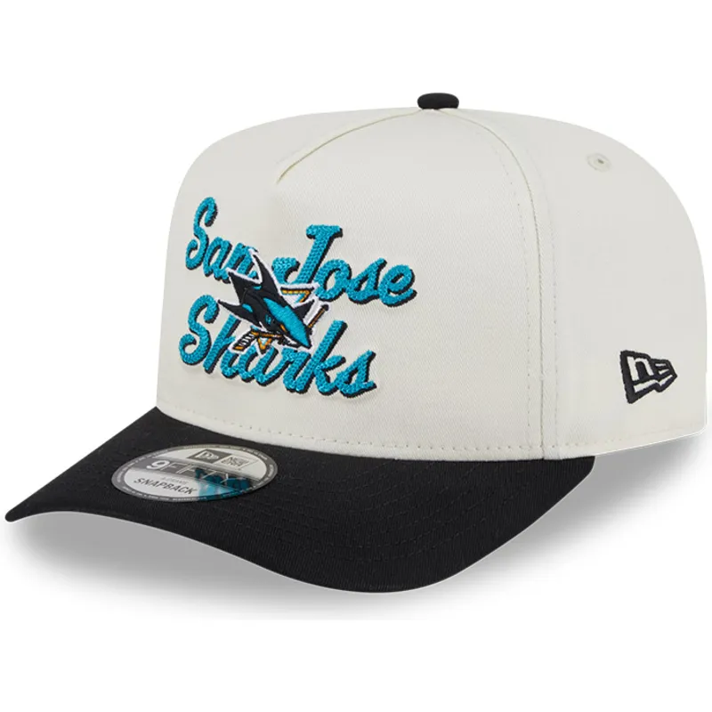 cappellino-visiera-curva-beige-e-nero-snapback-9fifty-a-frame-chainstitch-di-san-jose-sharks-nhl-di-new-era