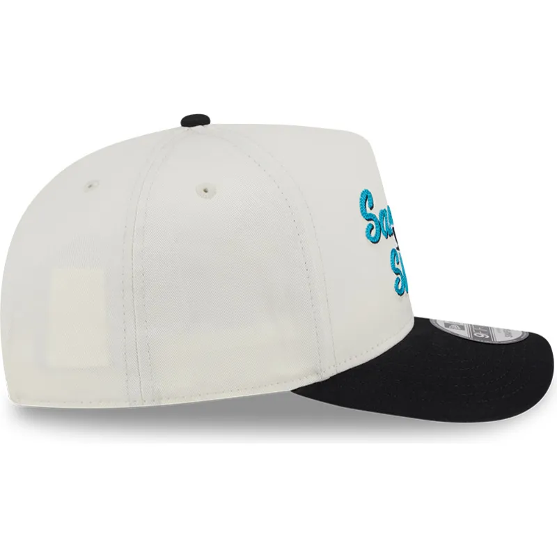 cappellino-visiera-curva-beige-e-nero-snapback-9fifty-a-frame-chainstitch-di-san-jose-sharks-nhl-di-new-era