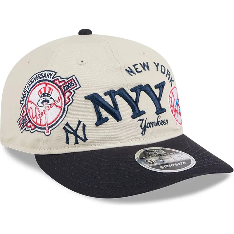 cappellino-curvo-beige-e-blu-marino-snapback-9fifty-retro-crown-scatter-di-new-york-yankees-mlb-di-new-era