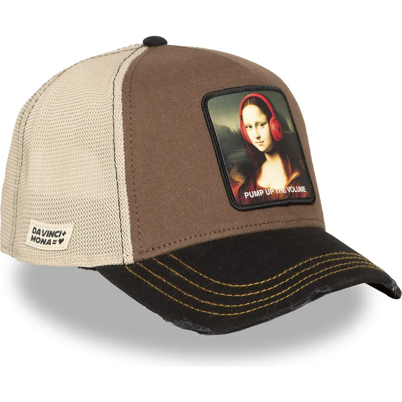 cappellino-trucker-marrone-e-nero-mona-lisa-pump-up-the-volume-fam-mon-famous-di-capslab