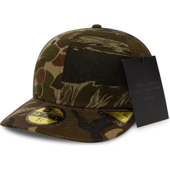 Cappello curvo camouflage aderente 59FIFTY Pre-Curved Brushed Cotton Three Looms Woodland di New Era