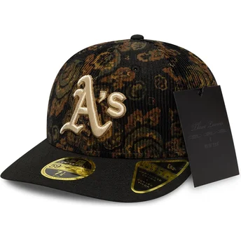 Cappellino curvo nero aderente 59FIFTY Low Profile Floral Cord Three Looms Printed Corduroy degli Oakland Athletics MLB di New E