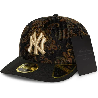 Cappellino curvo nero aderente 59FIFTY Low Profile Floral Cord Three Looms Printed Corduroy dei New York Yankees MLB di New Er