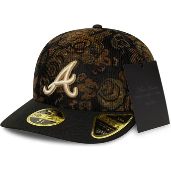 Cappellino curvo nero regolabile 59FIFTY Low Profile Floral Cord Three Looms Printed Corduroy degli Atlanta Braves MLB di New Er