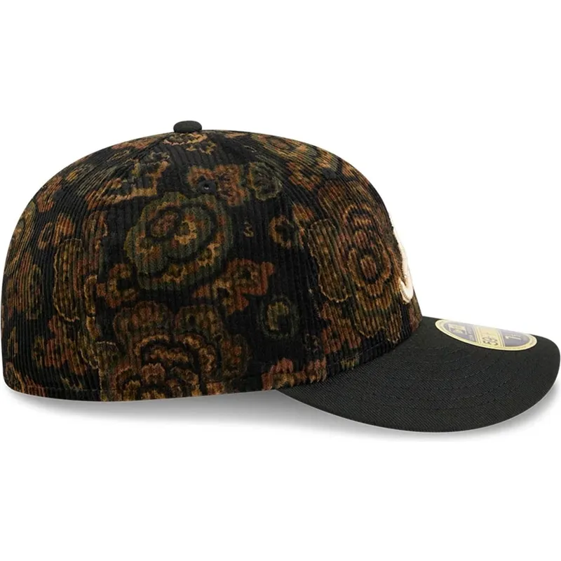 cappellino-curvo-nero-regolabile-59fifty-low-profile-floral-cord-three-looms-printed-corduroy-di-atlanta-braves-mlb-di-new-era