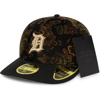 Cappellino curvo nero aderente 59FIFTY Low Profile Floral Cord Three Looms Printed Corduroy dei Detroit Tigers MLB di New Era