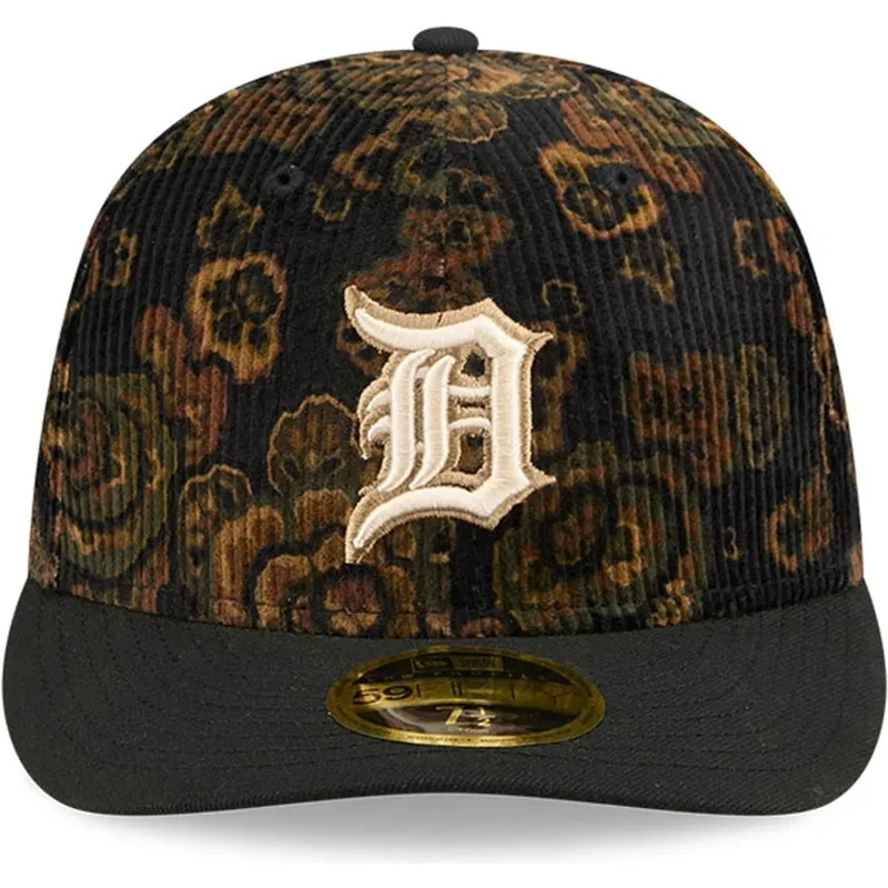 cappellino-curvo-nero-chiuso-59fifty-low-profile-floral-cord-three-looms-printed-corduroy-dei-detroit-tigers-mlb-di-new-era