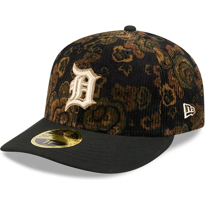 cappellino-curvo-nero-regolabile-59fifty-low-profile-floral-cord-three-looms-printed-corduroy-dei-detroit-tigers-mlb-di-new-era