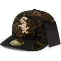 cappellino-curvo-nero-aderente-59fifty-low-profile-floral-cord-three-looms-printed-corduroy-dei-chicago-white-sox-mlb-di-new-era