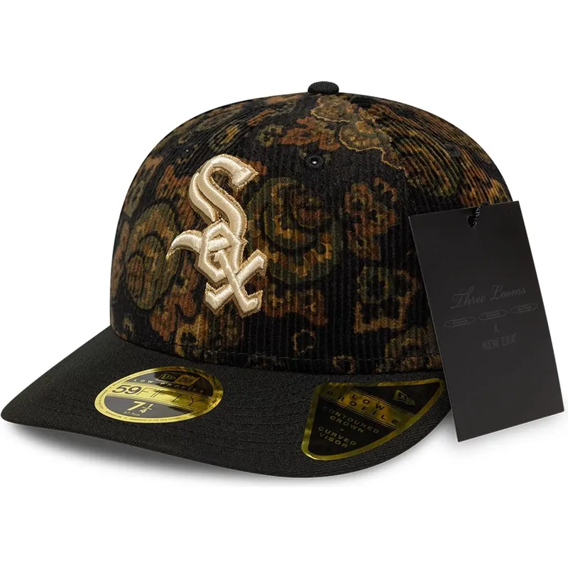 cappellino-curvo-nero-chiuso-59fifty-low-profile-floral-cord-three-looms-printed-corduroy-dei-chicago-white-sox-mlb-di-new-e