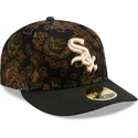 cappellino-curvo-nero-aderente-59fifty-low-profile-floral-cord-three-looms-printed-corduroy-dei-chicago-white-sox-mlb-di-new-era