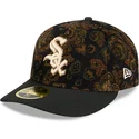 cappellino-curvo-nero-aderente-59fifty-low-profile-floral-cord-three-looms-printed-corduroy-dei-chicago-white-sox-mlb-di-new-era