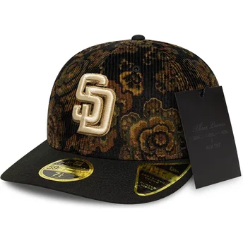 Cappellino curvo nero aderente 59FIFTY Low Profile Floral Cord Three Looms Printed Corduroy dei San Diego Padres MLB di New Era