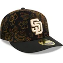 cappello-curvo-nero-aderente-59fifty-low-profile-floral-cord-three-looms-printed-corduroy-dei-san-diego-padres-mlb-di-new-era