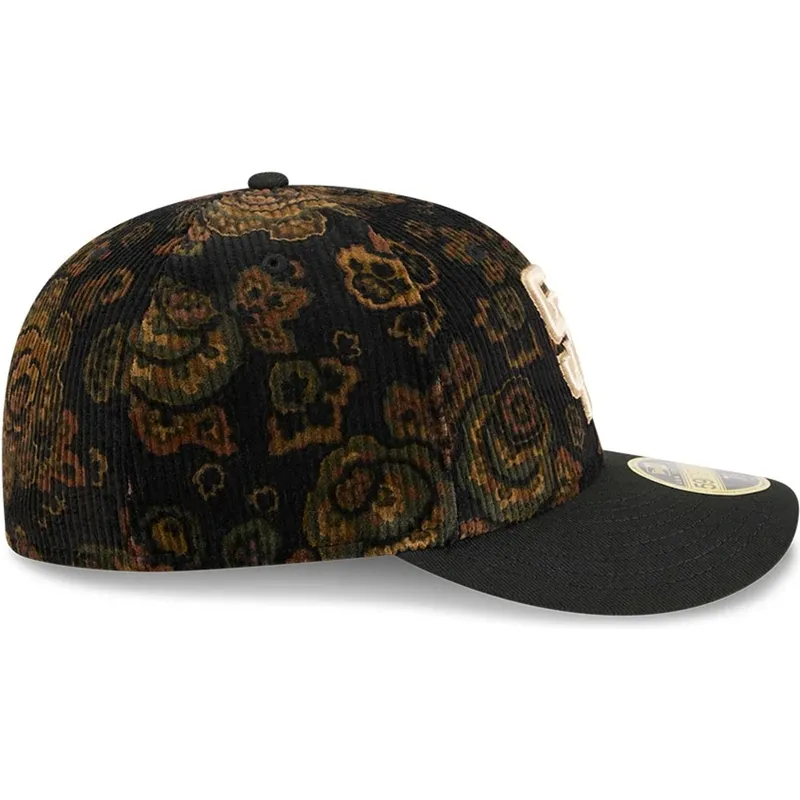 cappellino-curvo-nero-chiuso-59fifty-low-profile-floral-cord-three-looms-printed-corduroy-dei-san-diego-padres-mlb-di-new-er