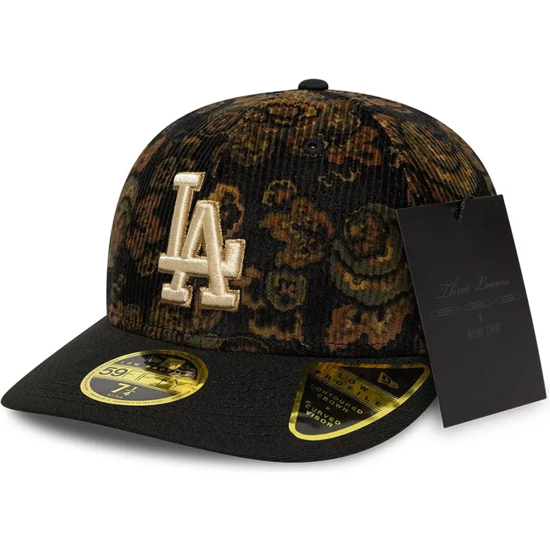 cappellino-curvo-nero-chiuso-59fifty-low-profile-floral-cord-three-looms-printed-corduroy-dei-los-angeles-dodgers-mlb-di-new