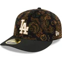 cappello-curvo-nero-aderente-59fifty-low-profile-floral-cord-three-looms-printed-corduroy-dei-los-angeles-dodgers-mlb-di-new-era
