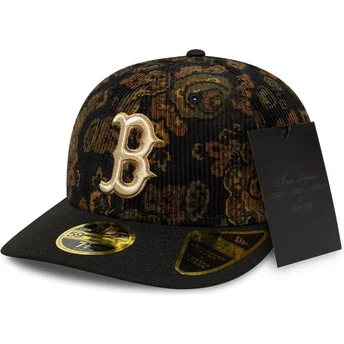 Cappellino curvo nero aderente 59FIFTY Low Profile Floral Cord Three Looms Printed Corduroy dei Boston Red Sox MLB di New Era