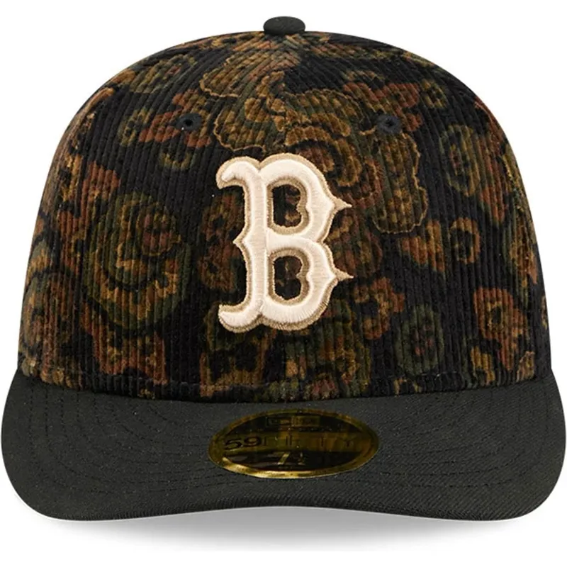 cappellino-curvo-nero-chiuso-59fifty-low-profile-floral-cord-three-looms-printed-corduroy-dei-boston-red-sox-mlb-di-new-era