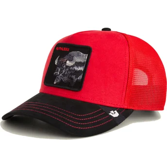 Gorra trucker rossa e nera bufalo Ruthless Buffalo Suede The Farm di Goorin Bros.