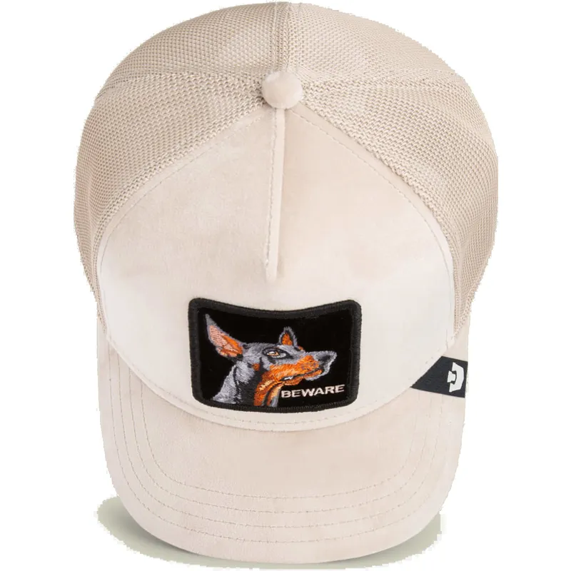 cappellino-trucker-beige-cane-dobermann-beware-doberman-velour-the-farm-di-goorin-bros