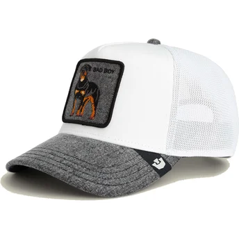 Cappellino trucker bianco e grigio cane rottweiler Bad Boy Denim The Farm di Goorin Bros.