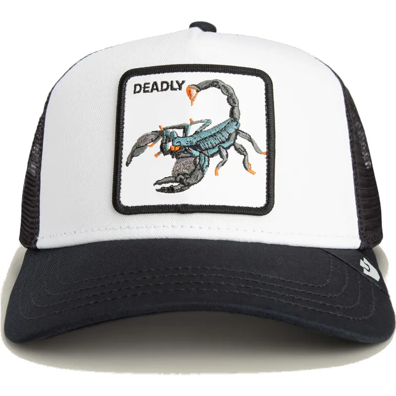 cappellino-trucker-bianco-e-nero-scorpione-deadly-the-farm-di-goorin-bros