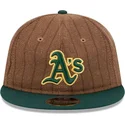 cappello-piatto-marrone-e-verde-regolabile-9fifty-retro-crown-wool-pinstripe-di-oakland-athletics-mlb-di-new-era