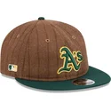 cappello-piatto-marrone-e-verde-regolabile-9fifty-retro-crown-wool-pinstripe-degli-oakland-athletics-mlb-di-new-era