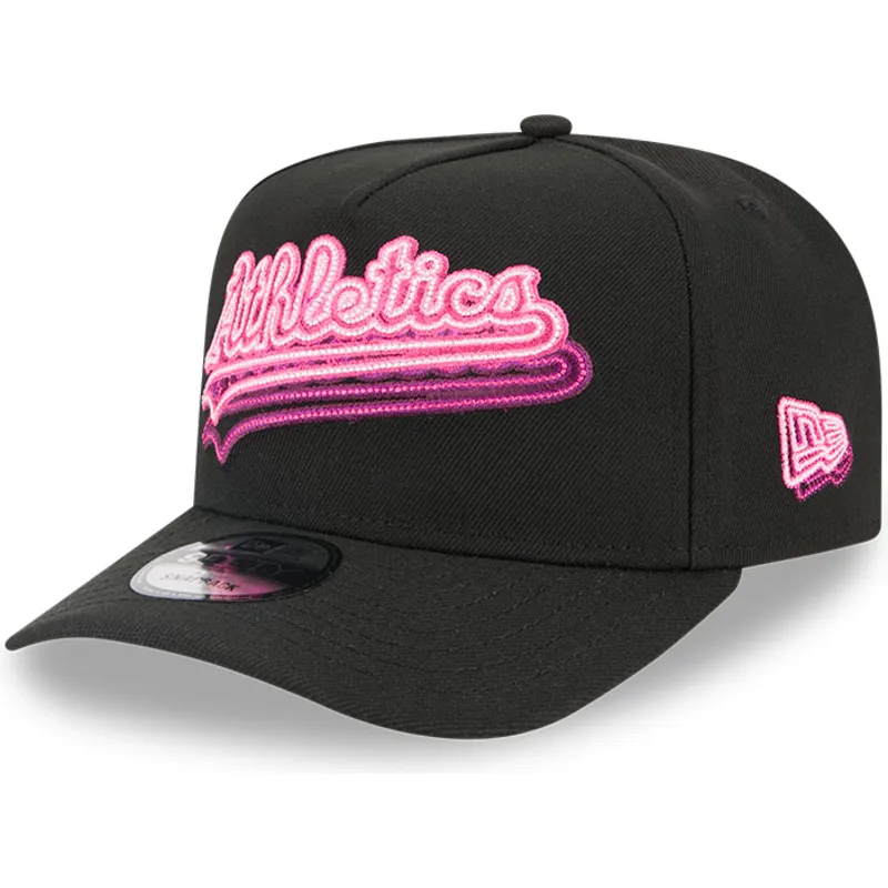 cappellino-curvo-nero-snapback-9fifty-a-frame-neon-di-oakland-athletics-mlb-di-new-era