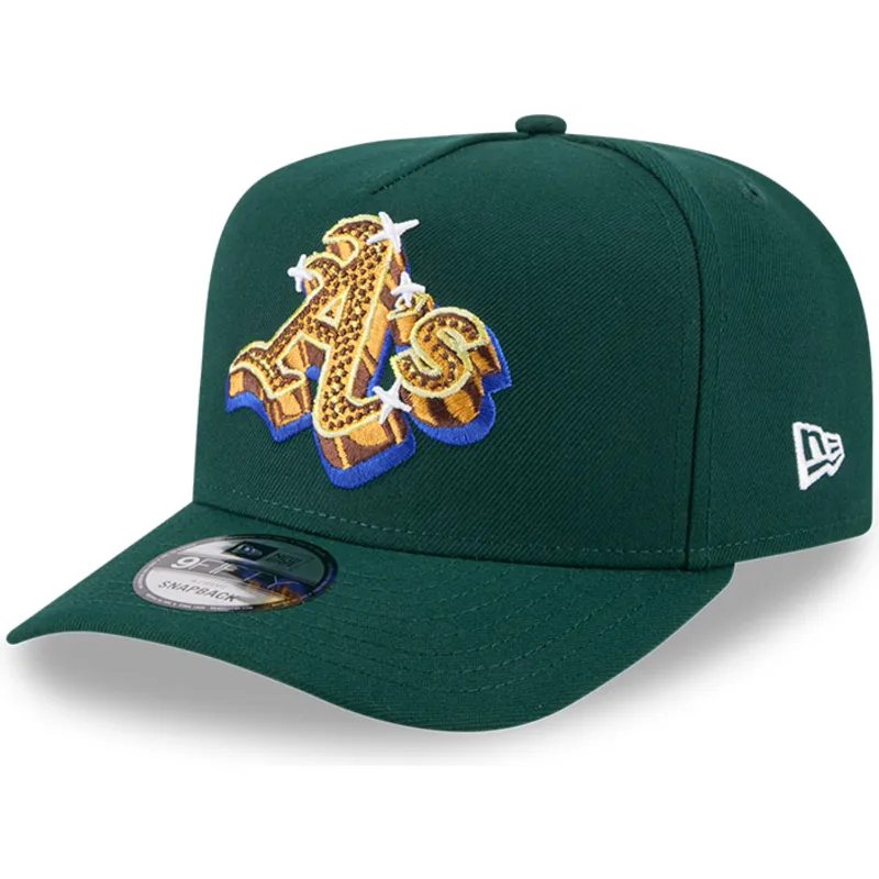 cappellino-curvo-verde-snapback-9fifty-a-frame-emblem-di-oakland-athletics-mlb-di-new-era